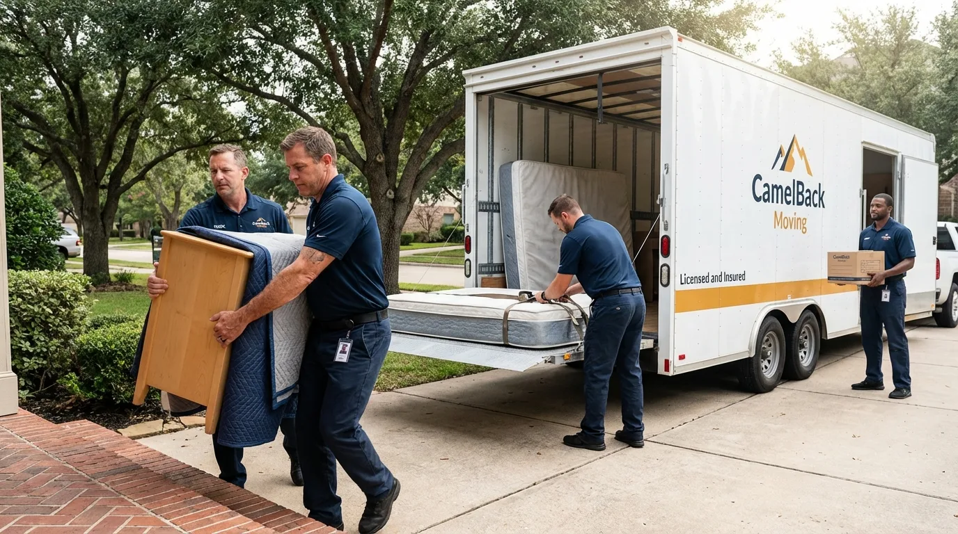 Crew loading residential truck for cross-state move from San Francisco, CA
